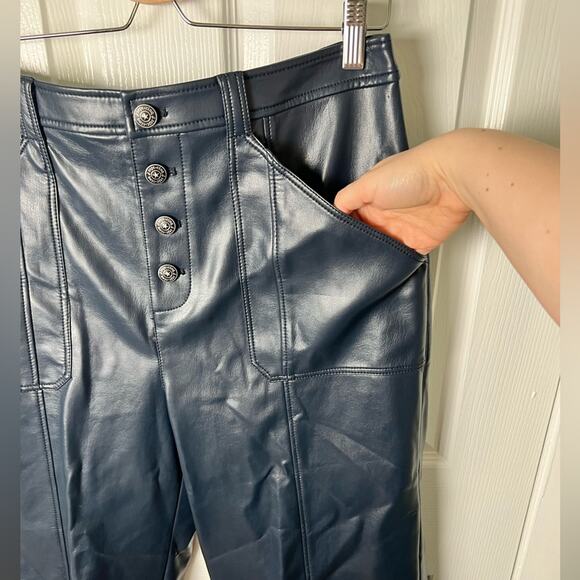 Cinq A Sept Benji Vegan Leather Cropped Seam Navy Flare Leg Pants 14 - Picture 4 of 12